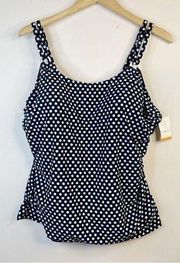 Croft & Barrow Black Blue White Dot Tankini Swim Swimsuit Top Ruched 24W 24 new