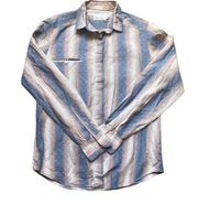 Bill Blass Womens 6 Vintage 80s Blue Pink Stripe Button Down Blouse Shirt Top