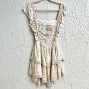 NWT Krewe Du Q Sleeveless Ruffle Pleated Floral Mini Dress Cream White Women's S