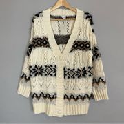 Striped Cardigan Women Sweater Eyelash Knit White Cream Black Brown Medium Large