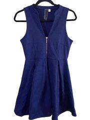 🎓 Black Swan Navy Plunge V Neck Zippered Front A Line Dress