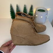 Mad Love Brown/Tan Wedge Booties