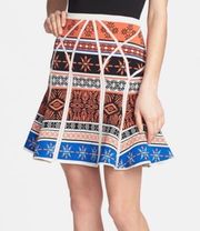 Diane Von Furstenberg Jacquard Knit Samara Desert Bands Fit Flare Skirt Small