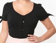 Unique Vintage Self Tie Keyhole Cuff Black Noreen Top S