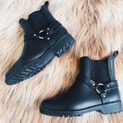 Bernardo Zoe Rain Boot Lug Sole Chelsea Rubber Ankle Bootie in Black