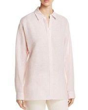 Lafayette 148 New York Size Small pink pinstripe linen top collared button up