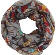 New Womens Boutique Multi-Color Woodland Owl Dark Gray  Infinity Scarf