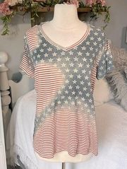 Natural Reflections Stars Stripes V Neck Shirt Womens Medium