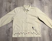 Vintage Christopher&Banks Embroidered Cat Button Down Tan Shirt Women’s Small