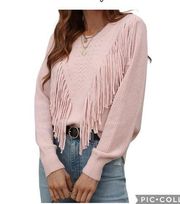 Ontwelfth blush pink boho Fringe long sleeve sweater NWT size M