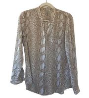 Kut From The Kloth Long Sleeve Snake Print Button Down Blouse Size Small Beige