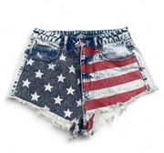 H&M Divided Stars & Stripes American Flag Cut Off Jean Shorts  Size 4 - Small