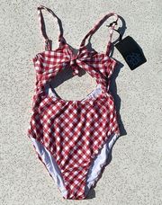 Red and White Gingham  Revolve One Piece Swimsuit