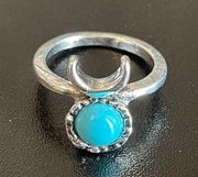 Turquoise stone silver moon ring size 4
