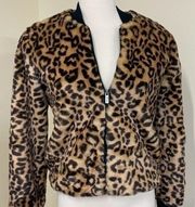 Splendid Faux Fur Jacket Leopard Print Size XS full zip cozy