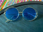 Oversized Round Silver  Sunglasses with Transparent Blue Lenses