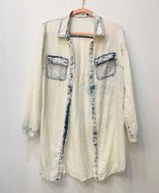 Acid wash denim tunic shirt sz small.