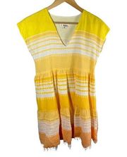 Lemlem Sleeveless Stripe Cotton Mini Fringe Dress Size Small