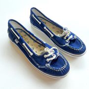 Vans Abby Women's Navy Satin Moc Loafer Flats Boat Slip On Shoe Size 6.5M