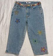 Vintage Arizona Daisy Embroidered Capris Flower Power 90’s