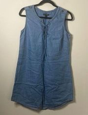 As U Wish Blue Chambray Denim Lightweight Sleeveless Shift Dress