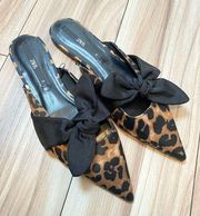 Zara Leopard Print Bow Detail Point toe Mule Size 39