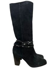 Antonio Melani Black Binx Studded Wrap Heeled Knee High Boots 9.5