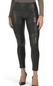 7 for all Mankind Black Faux Leather Ribbed Detail Moto Mid Rise Leggings  - XS