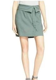 Vince Olive Linen Blend Fold Over Tie Waist Pocketed Mini Skirt. Size 0 EUC