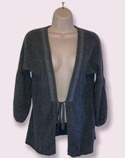 Velvet by Graham & Spencer Gray Cashmere Tie Cardigan with Glitter Lapels- Small