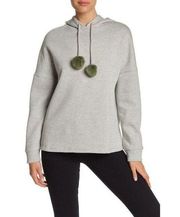 Catherine Malandrino Grey Green Pom Pom Hoodie L