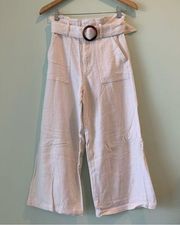 Blank NYC Fabulous Cropped Wide Leg Textured Linen Blend Paperbag Pants Belt 27