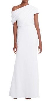 Badgley Mischka One-Shoulder Asymmetrical Gown in Light Ivory Size 16 NWT