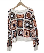 American Eagle Granny Square Crochet Knit Boho Sweater Size Large