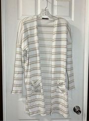White/Tan Striped Ribbed Open Front Cardigan size Large