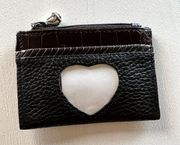 Brighton Genuine Leather Zip Coin Purse ID Credit Card Change Holder Black Heart