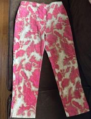 SIGRID OLSEN Persimmon & Gold ARTSY PRINT Straight Leg Stretch Pants, SZ 8