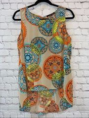 Caramela High Low Multicolored Patterned Sleeveless Blouse