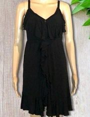 New York & Company Spaghetti Strap Ruffle Dress Black S