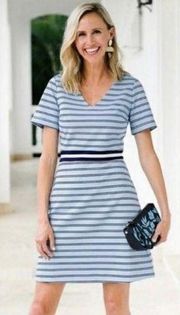 New Draper James NWT Blue Stripe Short Sleeve A line Ponte Knit Dress Large