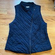 Eileen fisher asymmetrical zipper quilted vest navy blue size medium