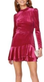 Yumi Kim Shannon Pink Fuschia Velvet Long Sleeve Mini Dress Size Medium