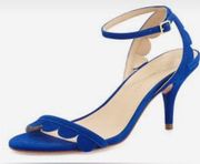 Loeffler Randall Lillit Scalloped Kitten-Heel Sandal, Blue Suede Size 7.5