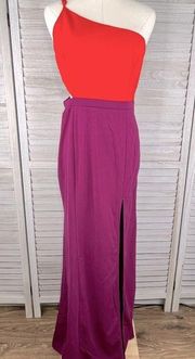 NANAMACS "Blessed with Beauty" One Shoulder Colorblock Maxi Dress Red/Purple-L