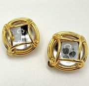 Vintage Joan Rivers Earrings Gold Domed Clear Stone 7/8 Inch Clip On