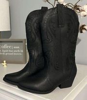 Black Tumbled Cowboy Rodeo Boots Womens 8.5 New Western Mid Calf