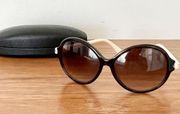 Tom Ford Milena Gradient Round Sunglasses Brown Havana White Women's With Case