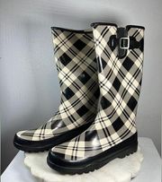 Sperry Top Sider Rain Boots - Womens - Black Plaid - Rubber Waterproof Sz 10