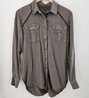 Rock & Roll Cowgirl Womens sz Large Olive Green Button Down Shirt Blouse