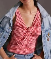 EVA FRANCO Anthropologie Red Gingham Bow Front Sleeveless Cropped Top NWT Small